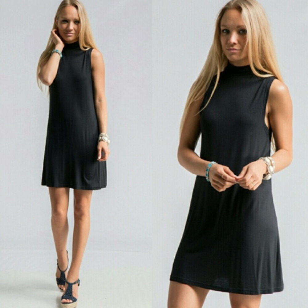 Mock Neck Black Sleeveless Stretch Dress New